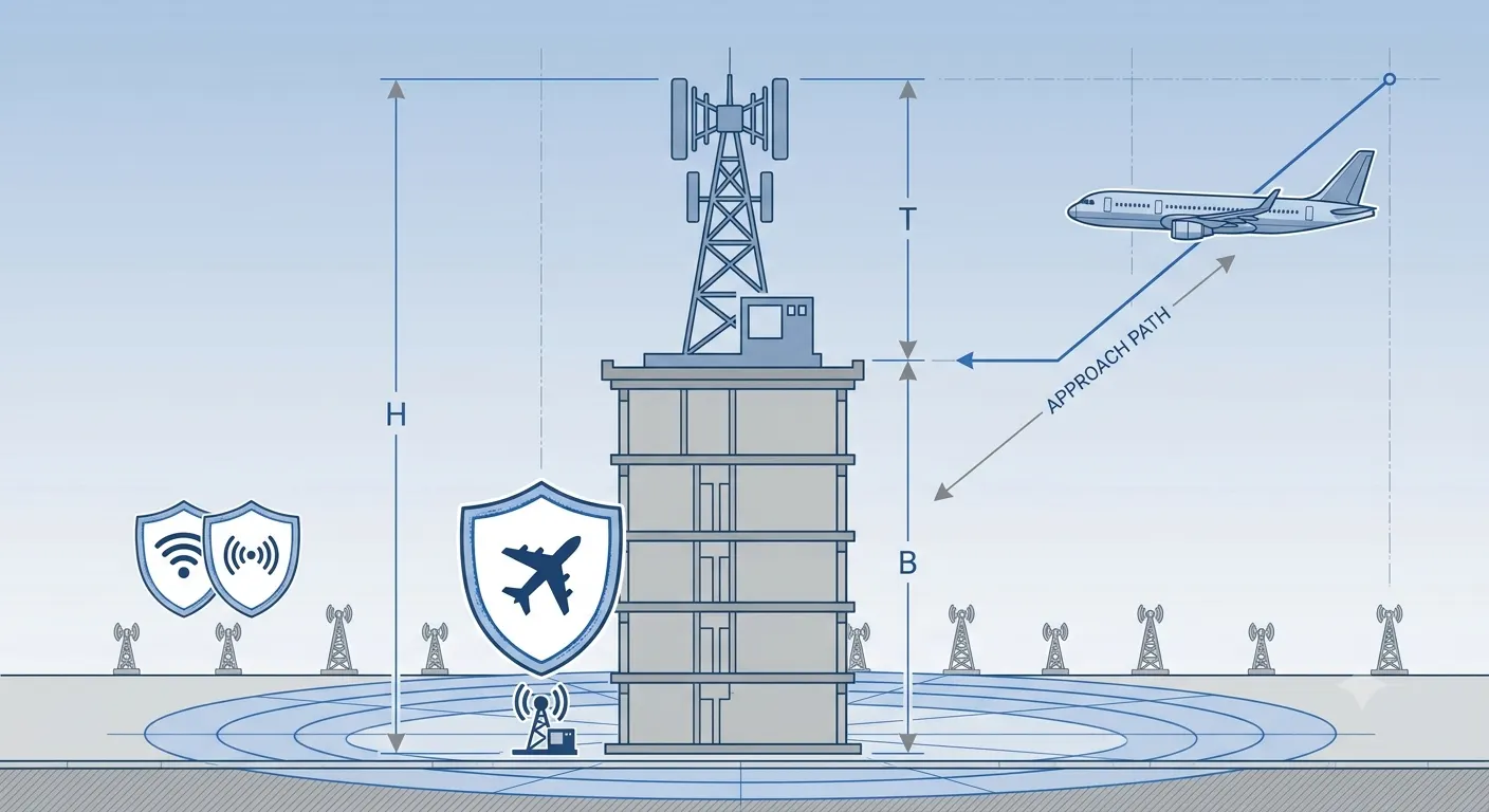 Rooftop mobile tower total height assessed for AAI airport NOC