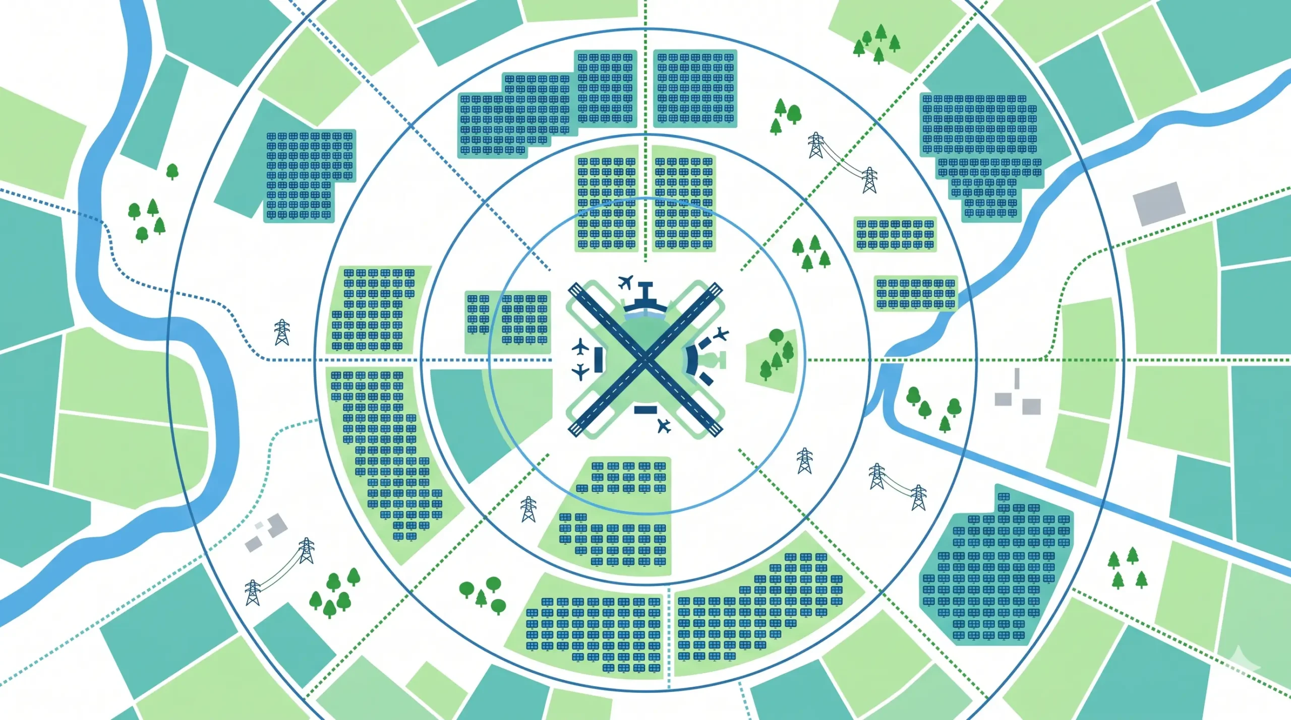 Solar farm location inside and outside airport NOC radius