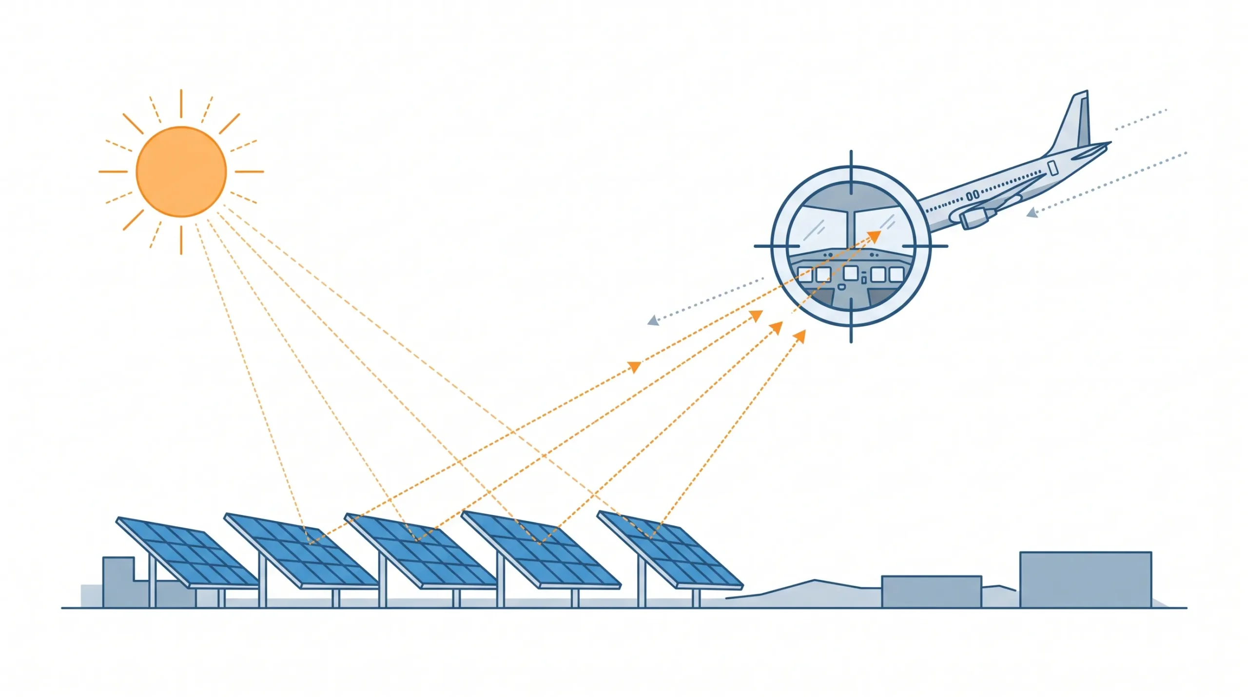 Solar panel glare near airport approach path