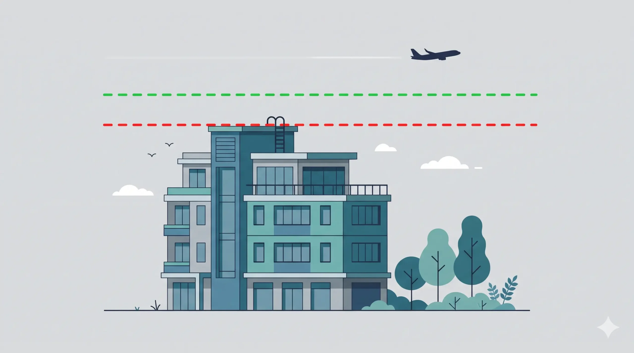 Worked example comparing building top elevation with permitted airport limit