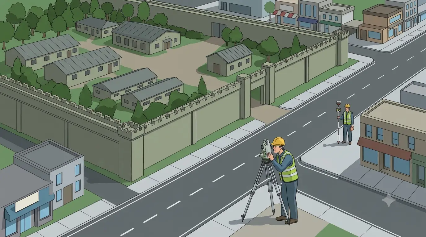 Surveyor measuring distance from a cantonment boundary for a defence NOC