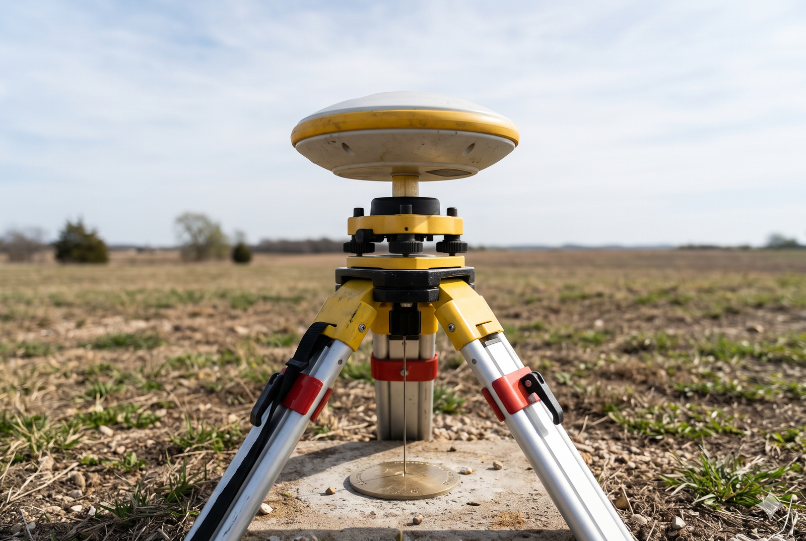 Survey-grade GNSS antenna over a marker for airport NOC survey