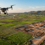 Drone survey in India capturing aerial mapping data over agricultural land