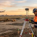 AMSL elevation certificate for airport NOC - surveyor measuring site elevation near an airport