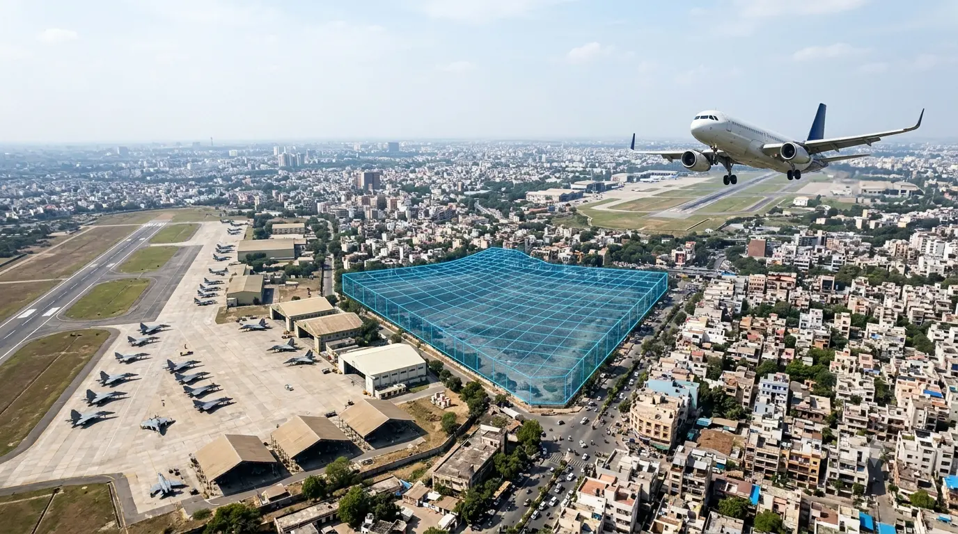 Plot between a civil airport and a military airbase needing defence and AAI NOC