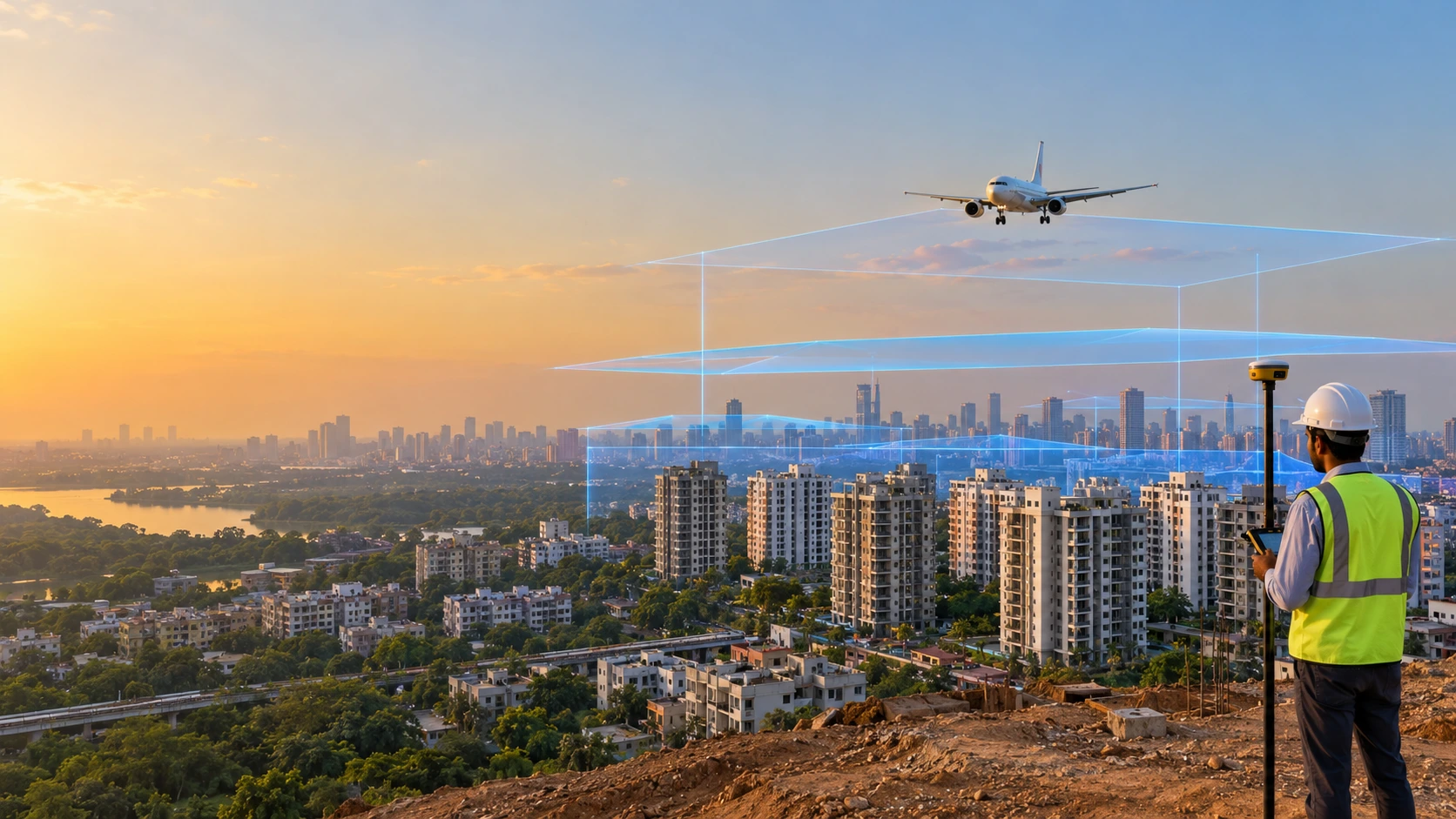 AAI NOC height clearance zones around an airport above city buildings in India