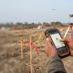 Surveyor verifying site coordinates for an AAI NOC application